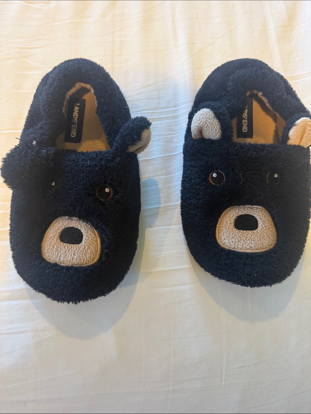 Lands' End Black and Tan Bear Slippers